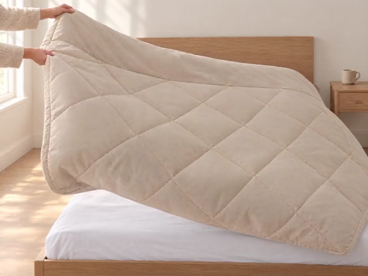 Shaking the Duvenna Coverless Duvet out over the bed