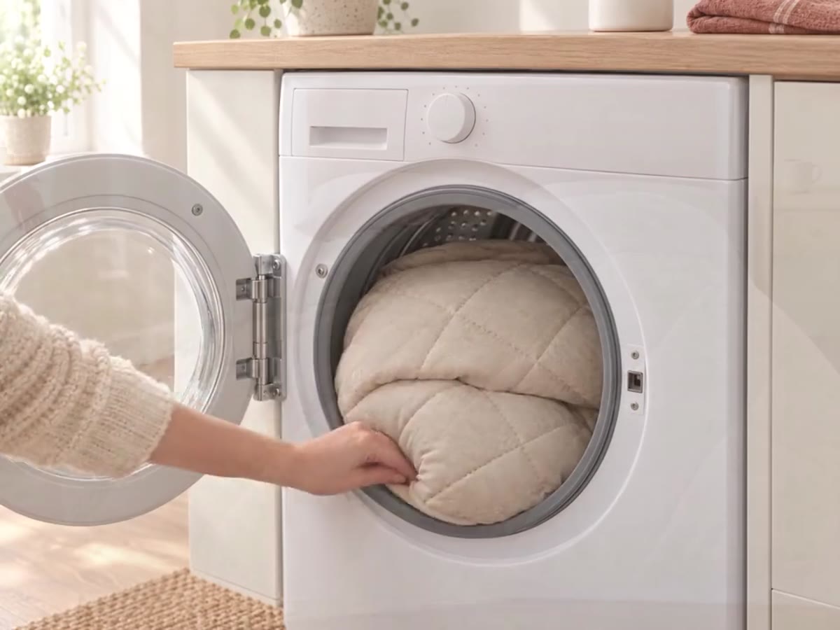 The whole Duvenna duvet going into a domestic washing machine