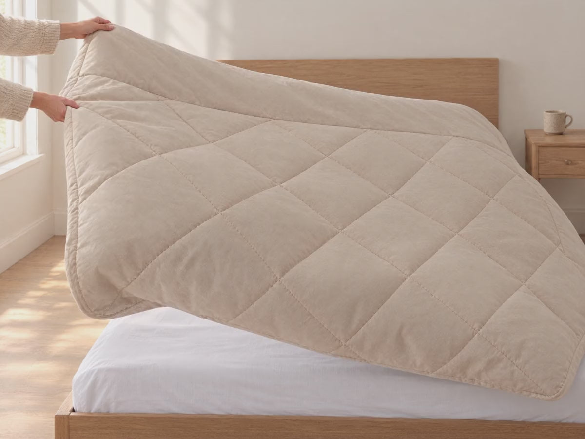 Duvenna in 12 seconds: shake it out, wash it whole, dry it, back on the bed
